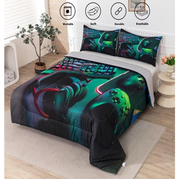 Gamer Comforter Sets for Teens Gaming Bedding Sets Twin Bedspread&2 Pillow Cases - Picture 3 of 12
